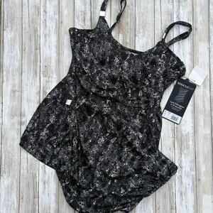 Miraclesuit Swimsuit Surplise Tankini Sz 38DDD/16 Two Piece Reptile Black Snake